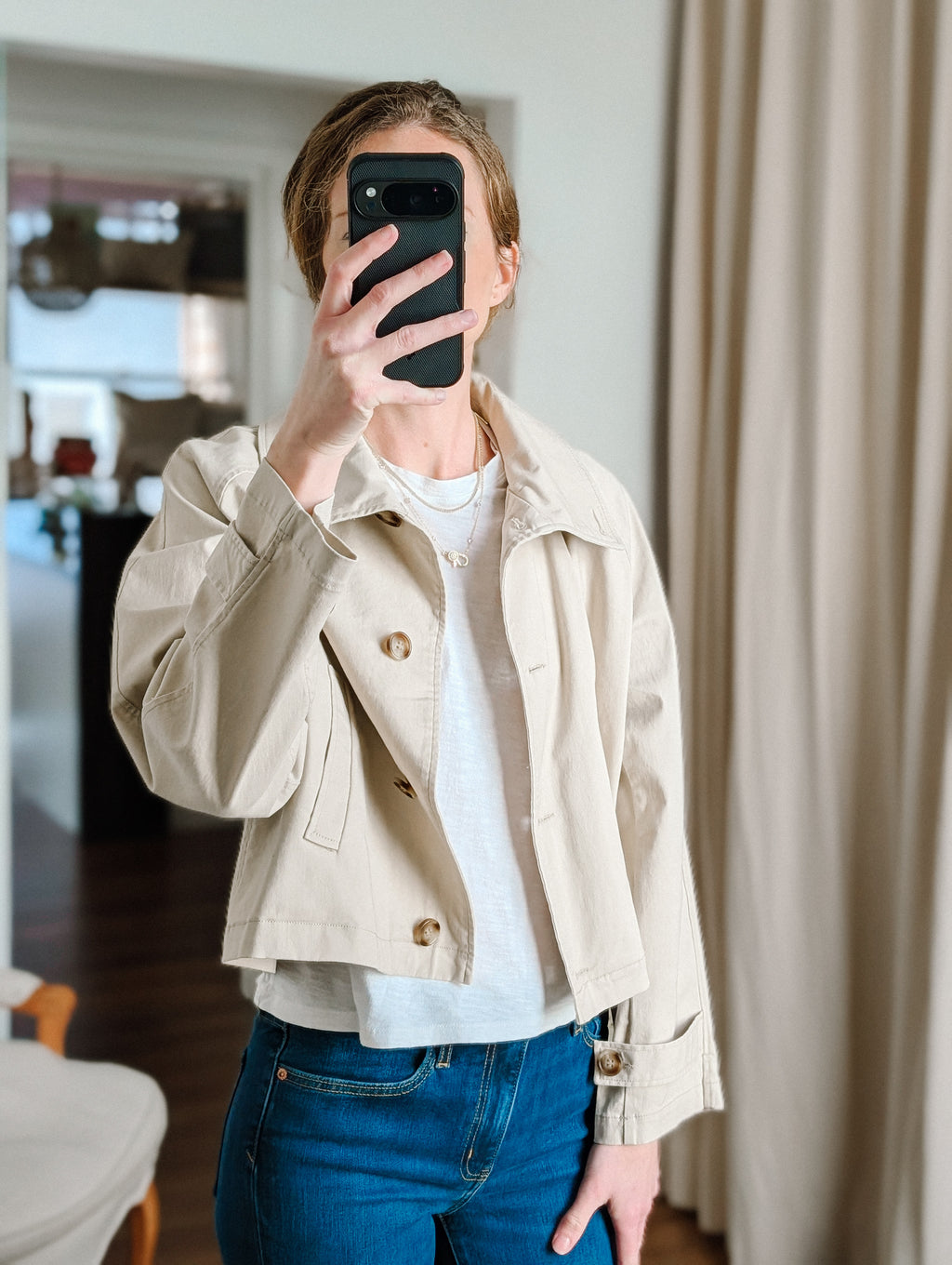 khaki cropped swing trench