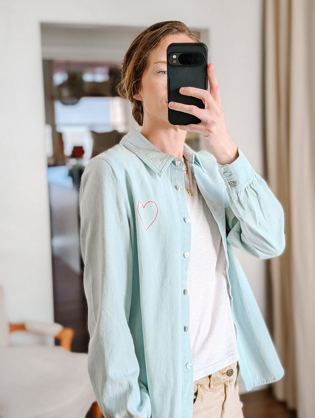 chambray hearts denim l/s