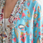 fishbone embroidered kaftan in turquoise + pink o/s