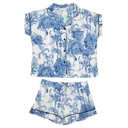 blue & white safari toile short pj set
