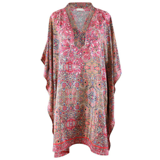 fishbone embroidery pink ombre kaftan o/s