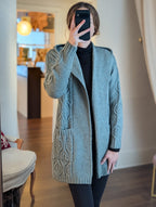 hooded cardigan in lagoon