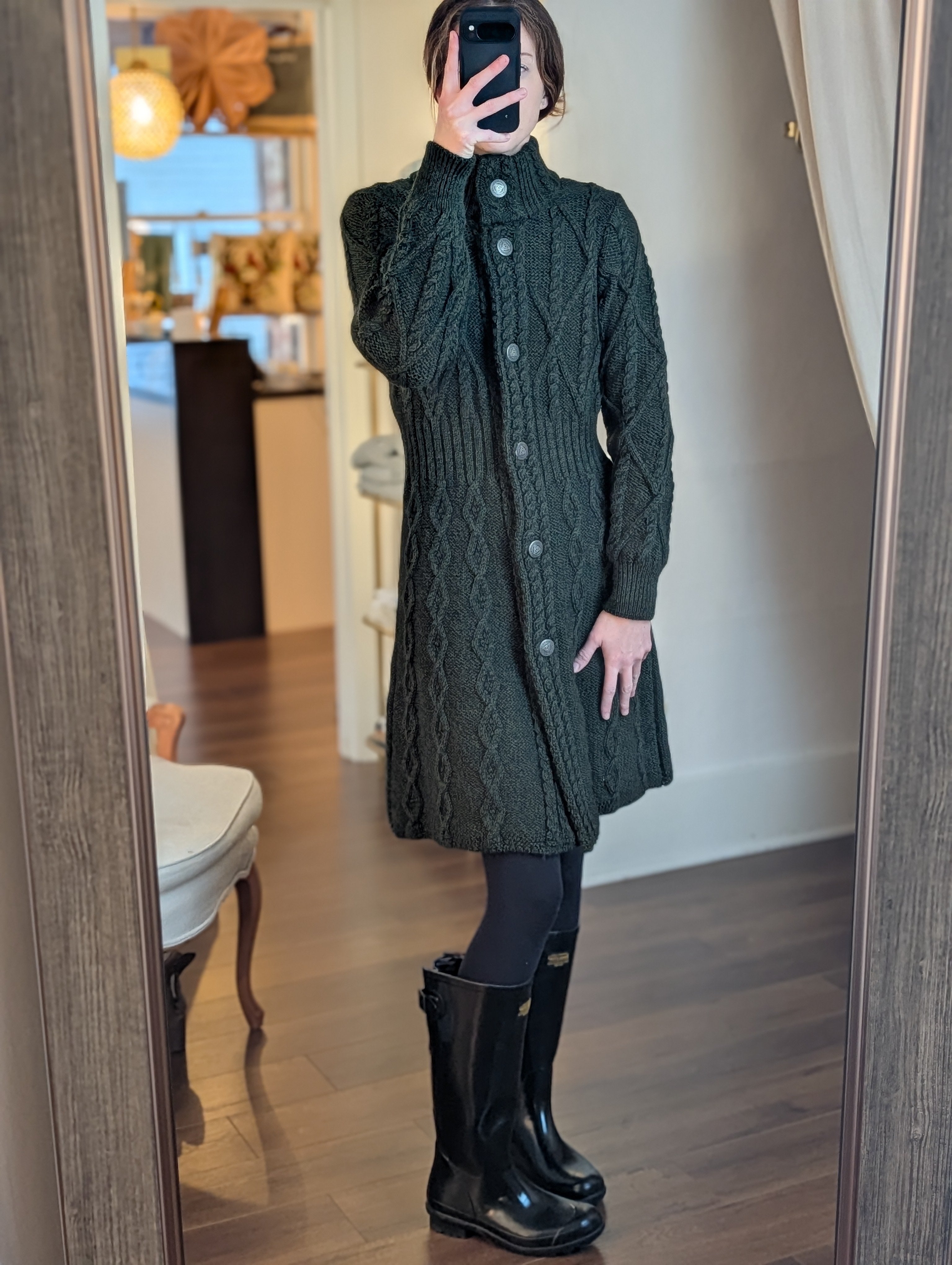 aran cable signature coat in army
