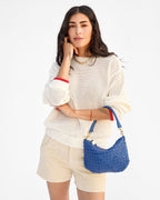 petit moyen messenger med woven diagonal french blue