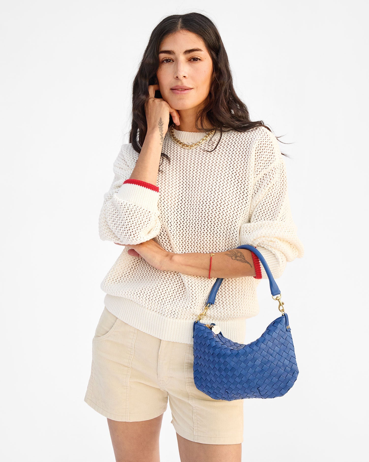 petit moyen messenger med woven diagonal french blue