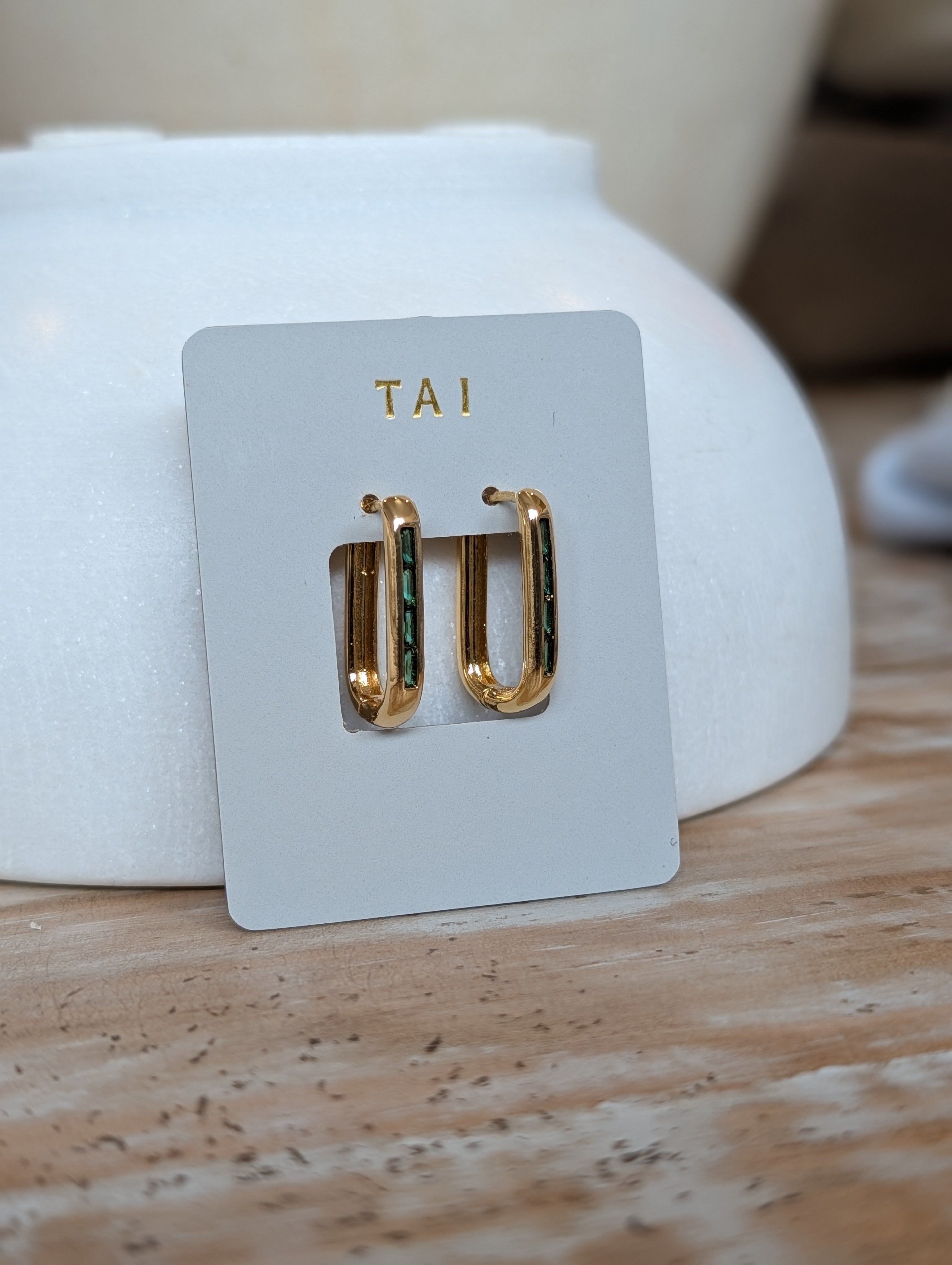 emerald oblong huggie