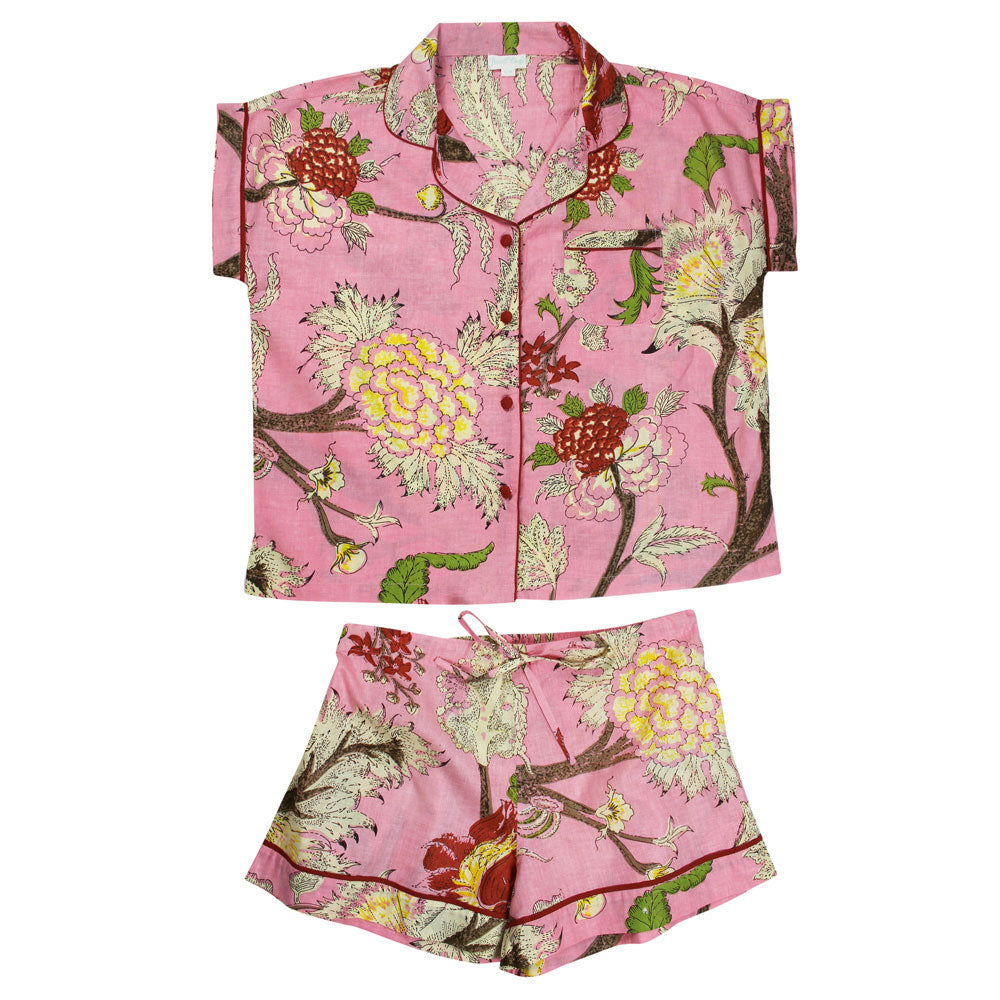 pink, cream, + burnt orange short pj set