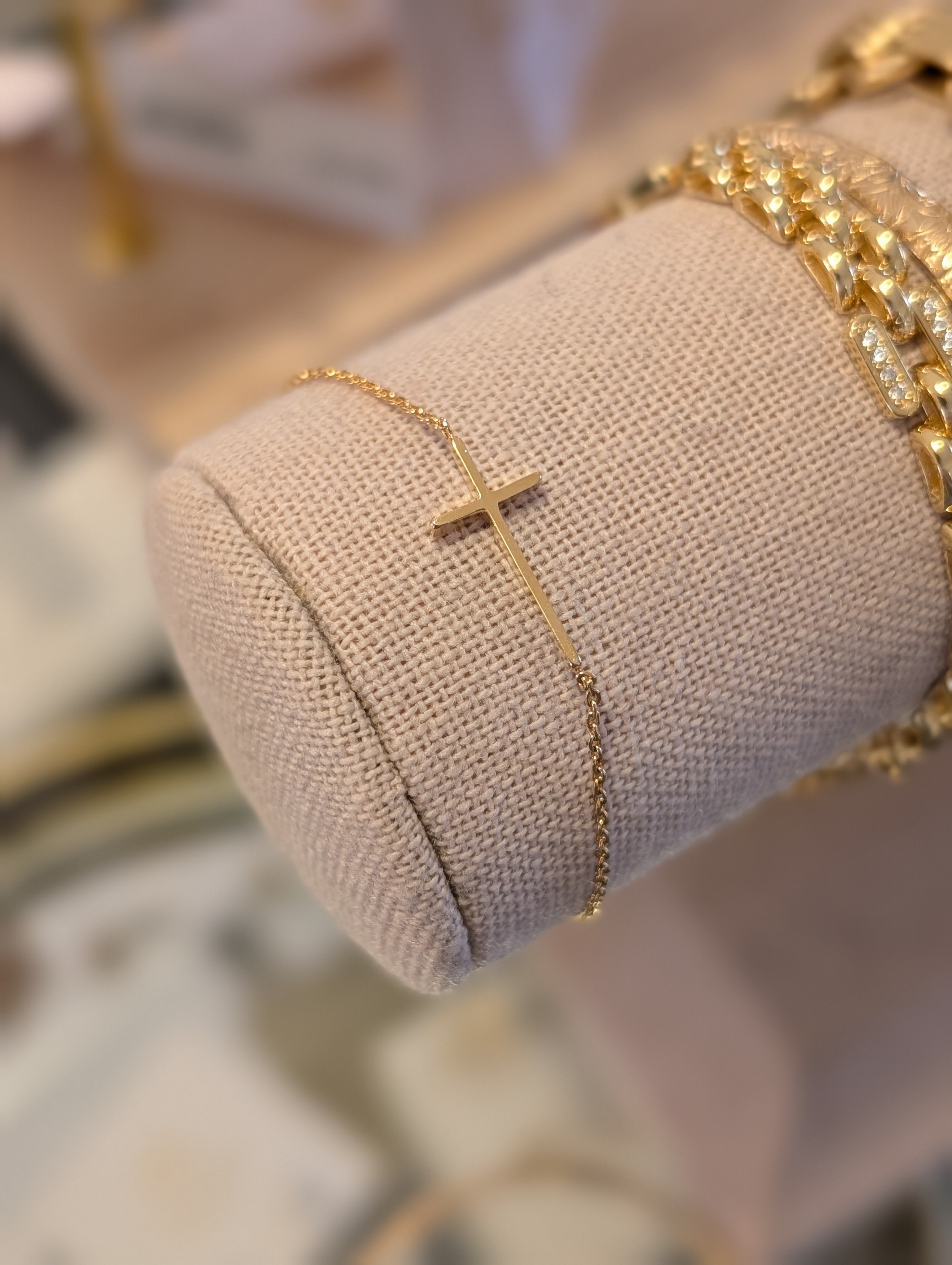 simple gold cross bracelet