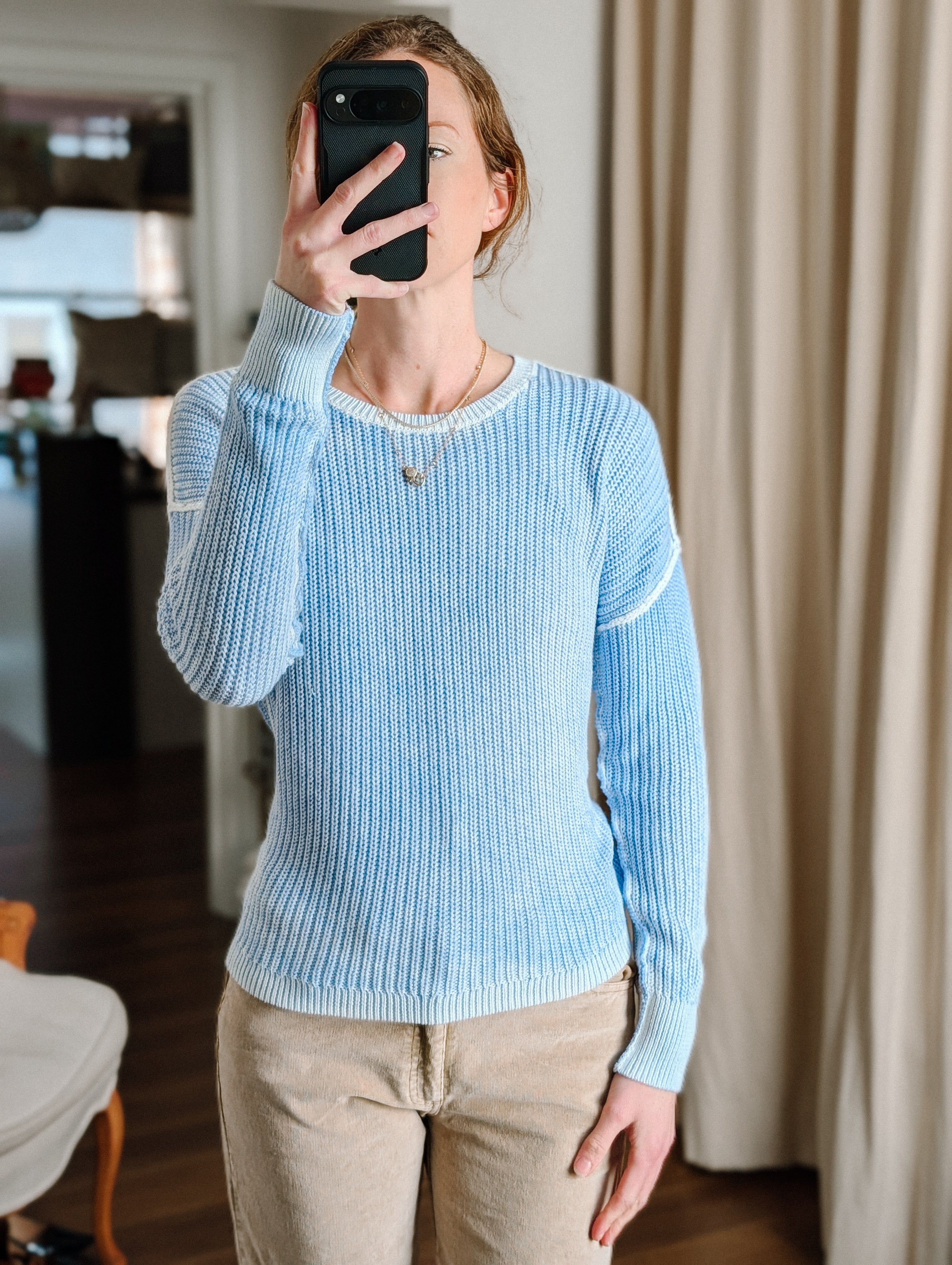 whitewash shaker crew in chambray