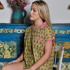 lime & pink block print pj short set