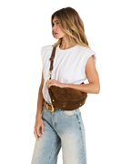 erica medium in cinnamon suede and antique gold