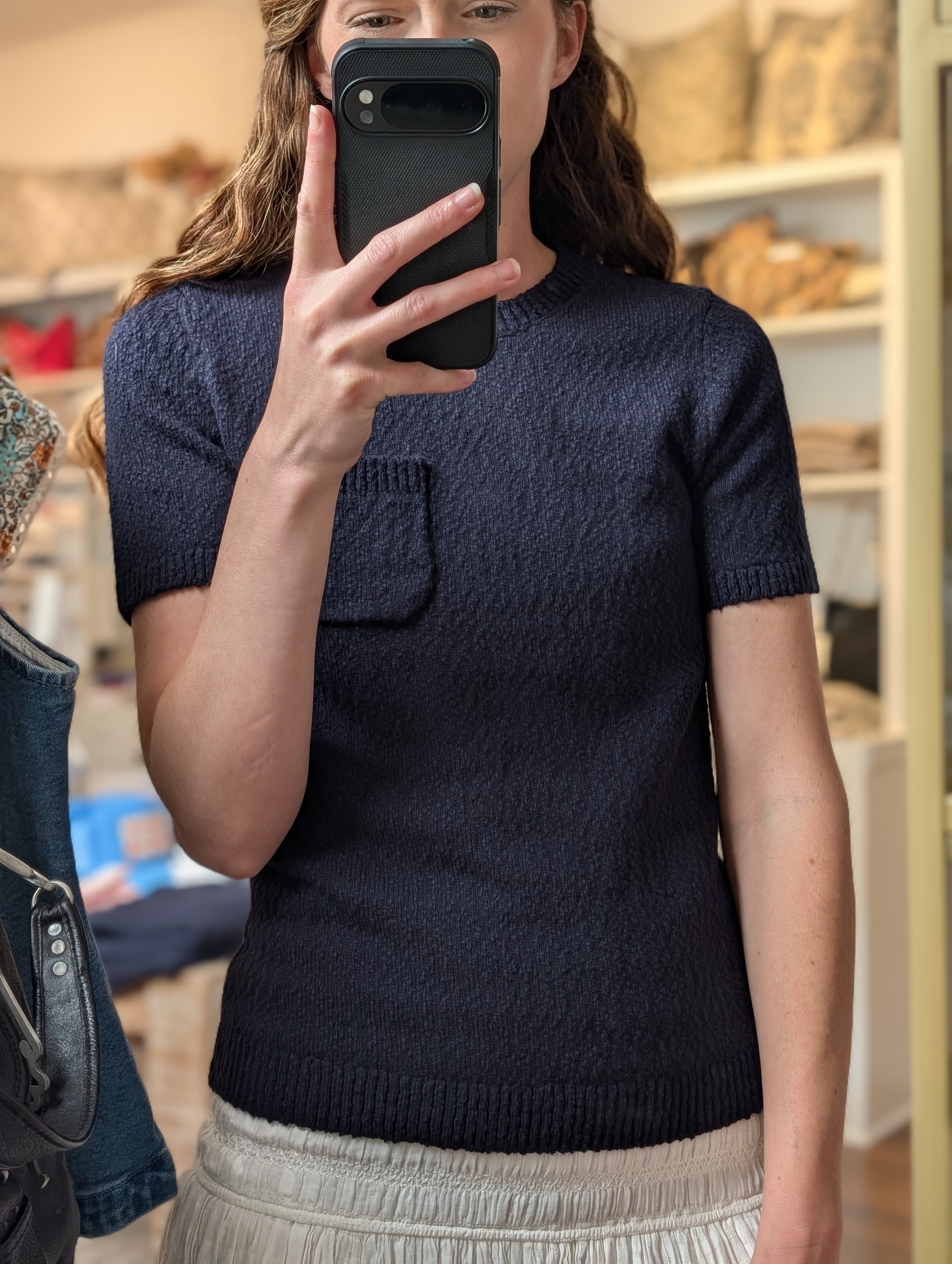 frayed crew neck pocket tee in navy