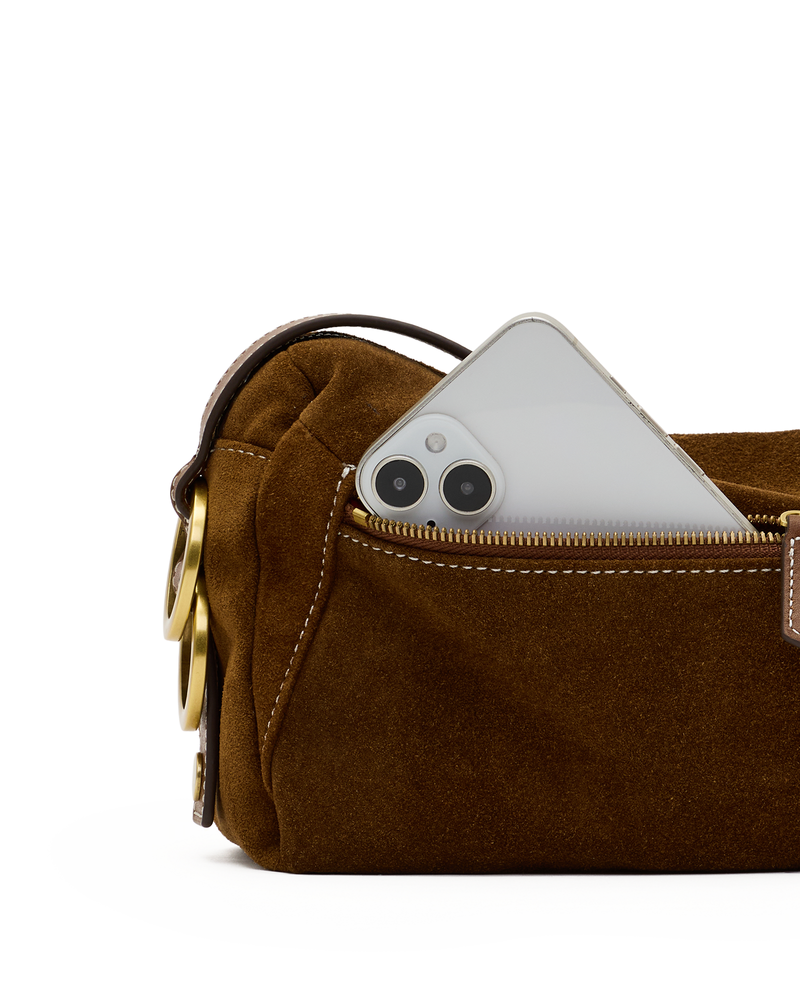 doxie medium in cinnamon suede & antique gold