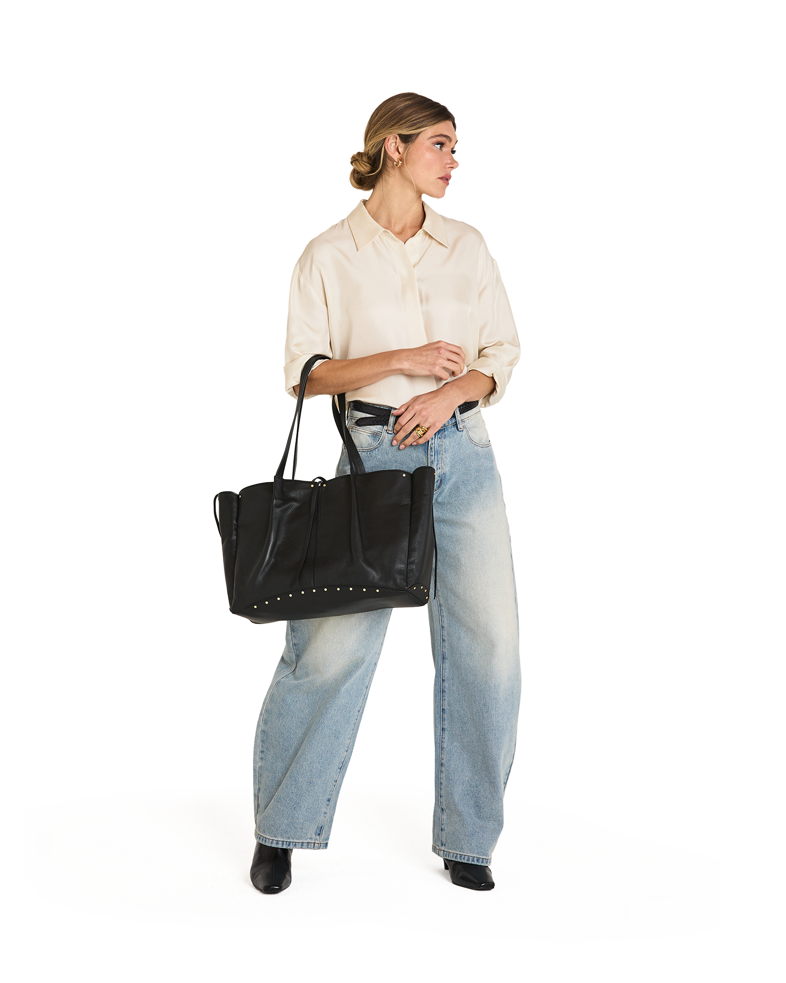 meryl carryall in black & brushed gold