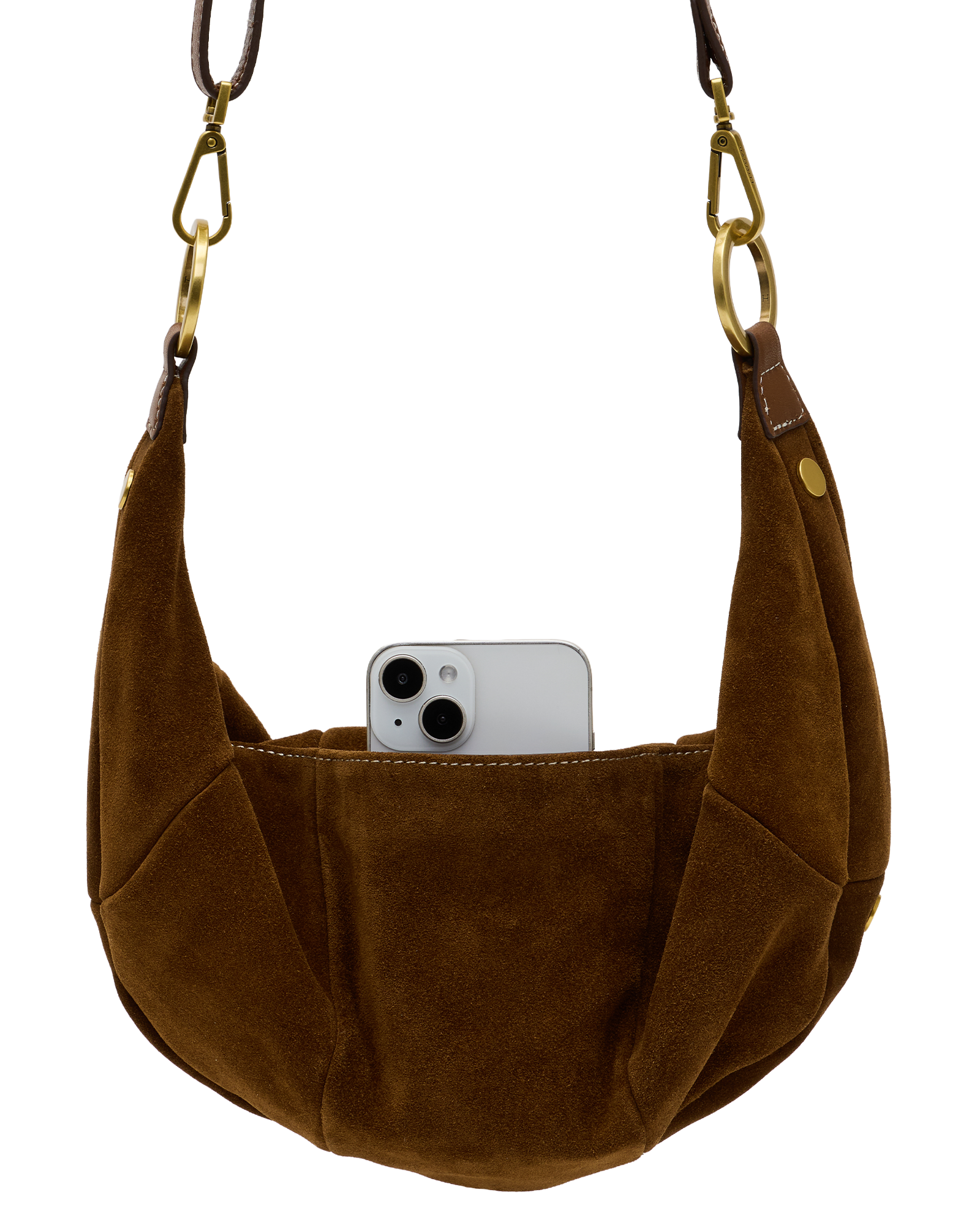 erica medium in cinnamon suede and antique gold