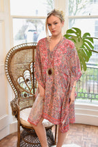 fishbone embroidery pink ombre kaftan o/s