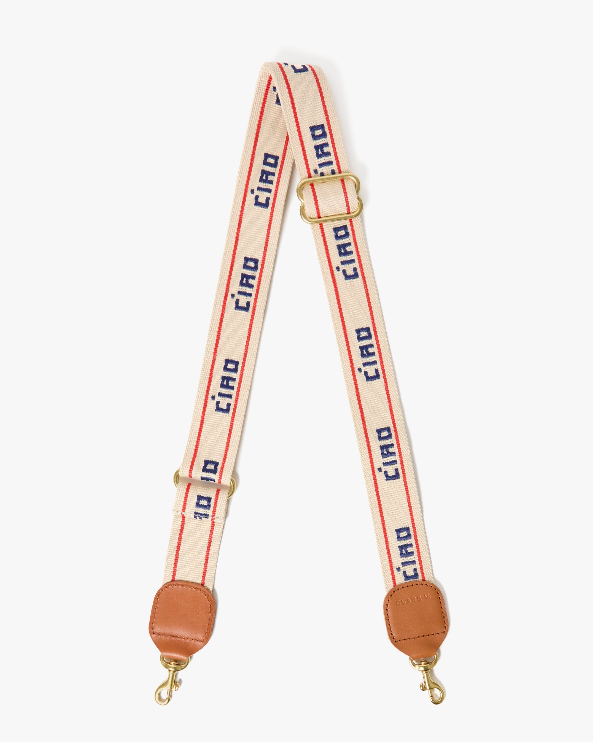 adjustable crossbody strap in cream + navy ciao poppy stripe