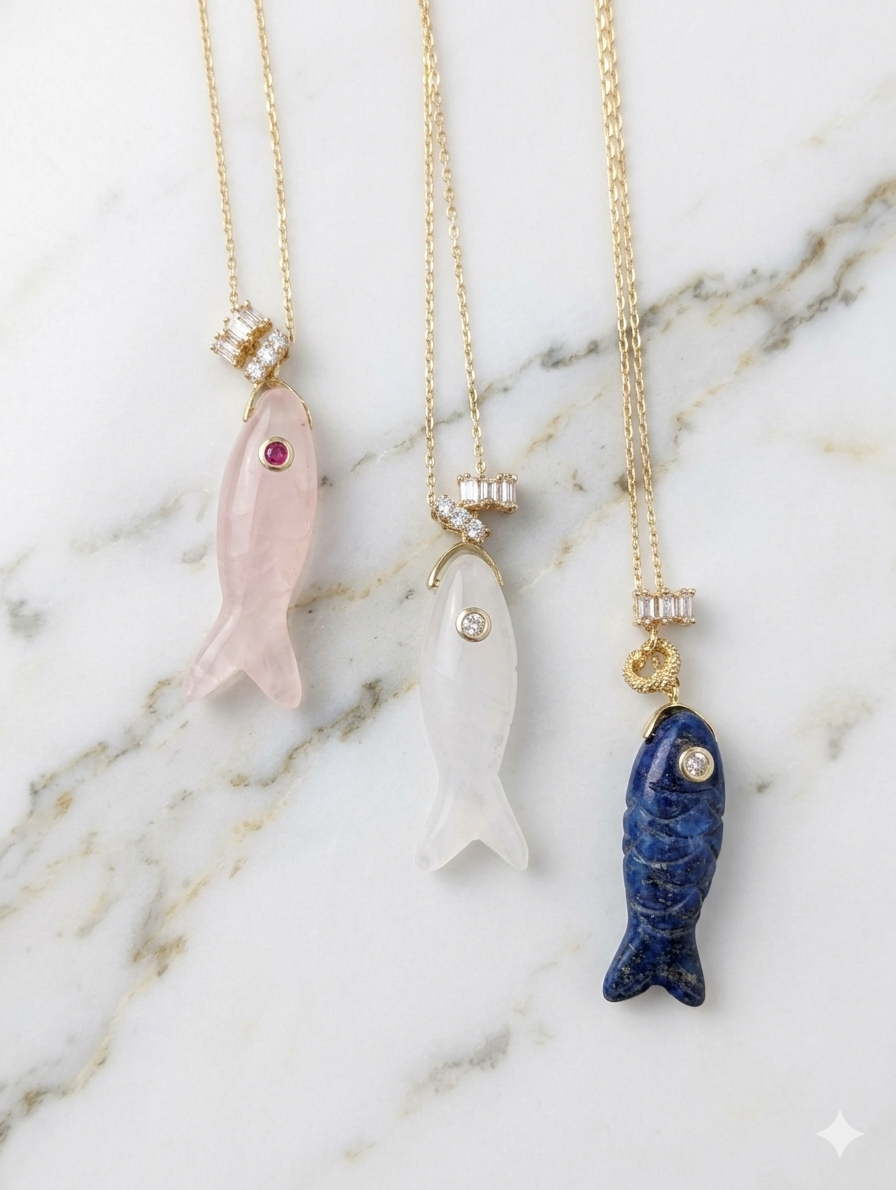 crystal koi necklace with pave charm