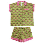 lime & pink block print pj short set