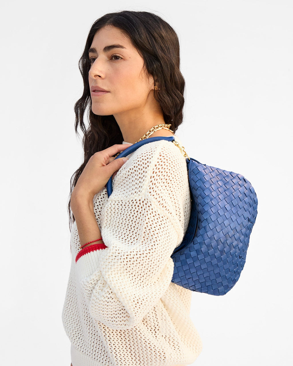 petit moyen messenger med woven diagonal french blue