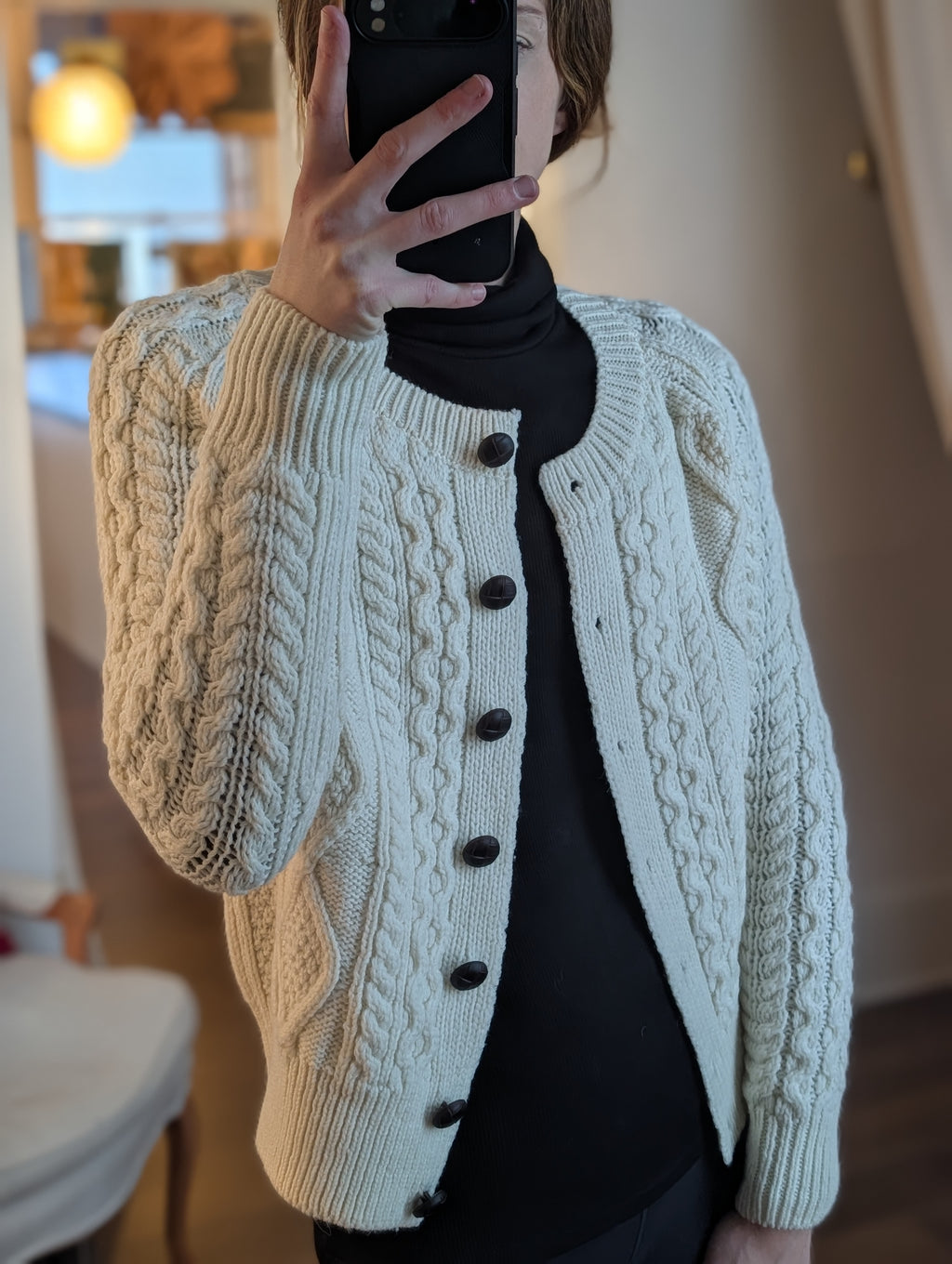 cable cardigan in natural