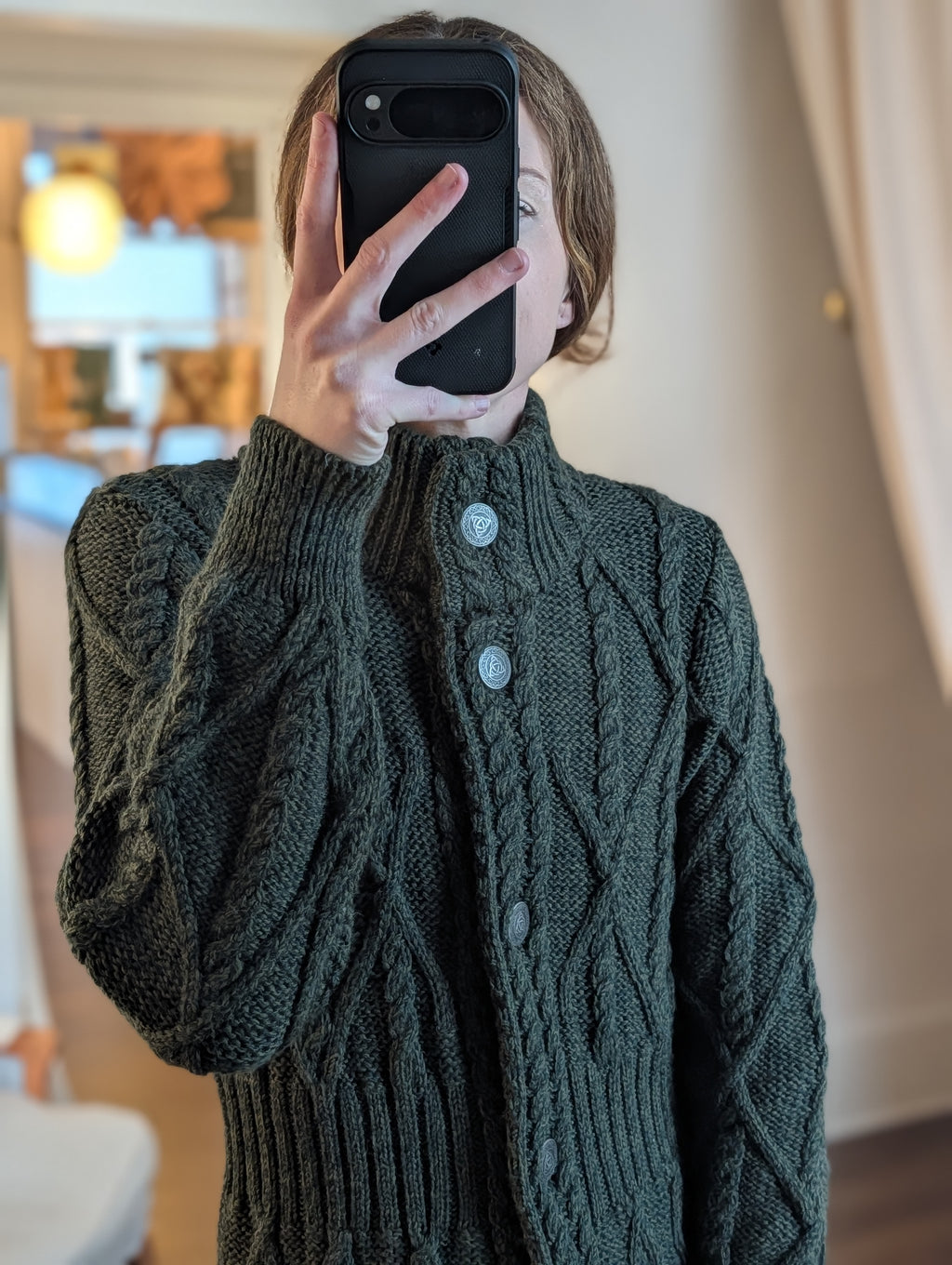 aran cable signature coat in army