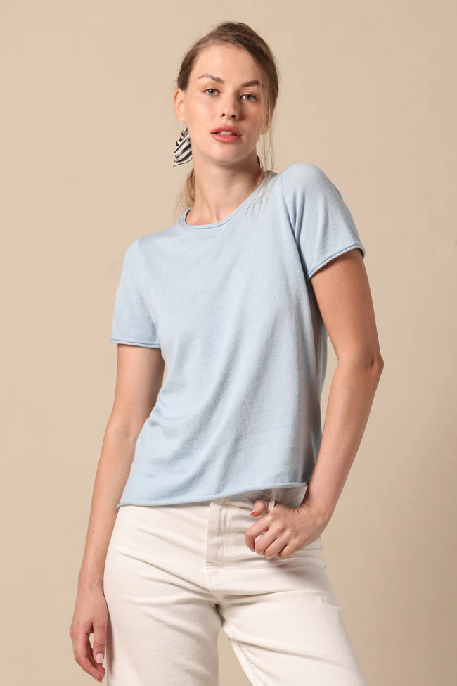 supima cotton cashmere short sleeve tee in heaven