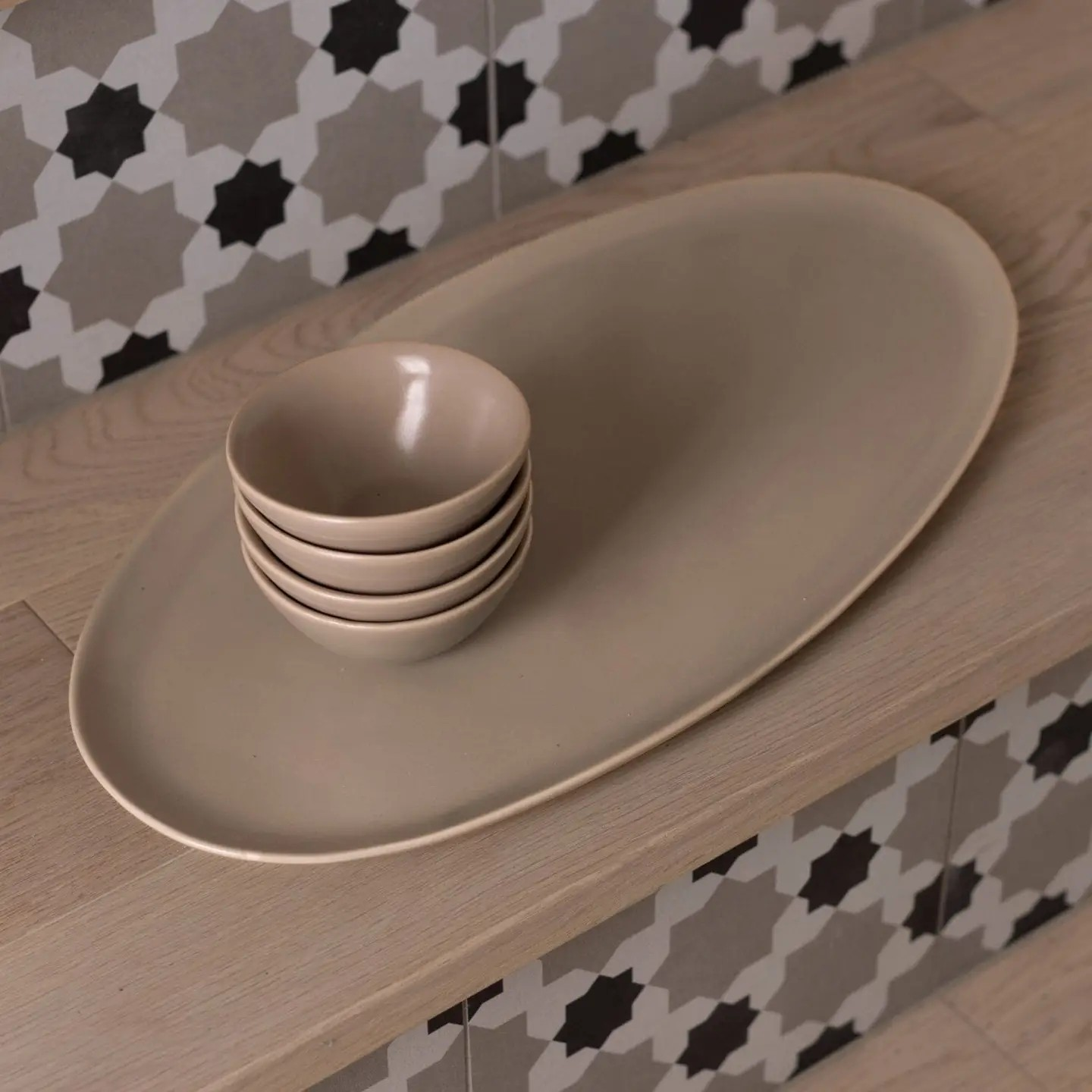 oval serving platter - desert taupe