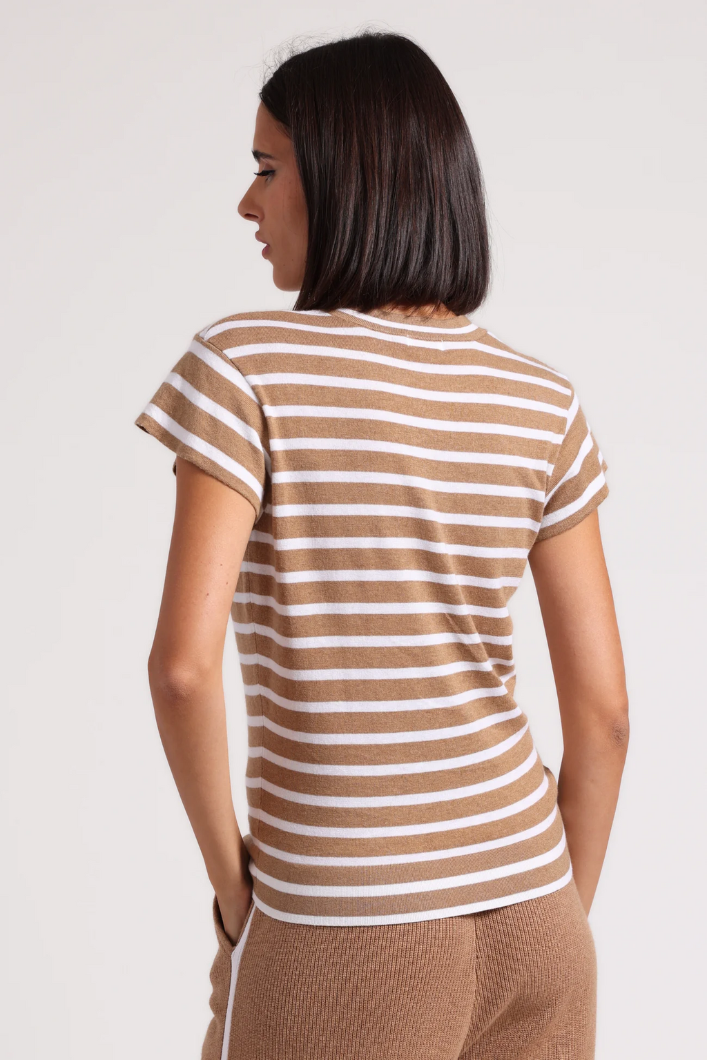 supima cotton cashmere striped cap sleeve in desert sand