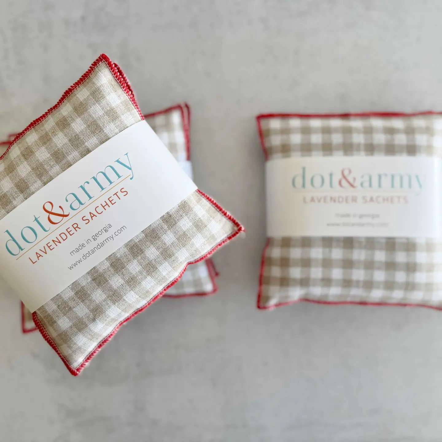 mini check linen lavender sachets, set of 2