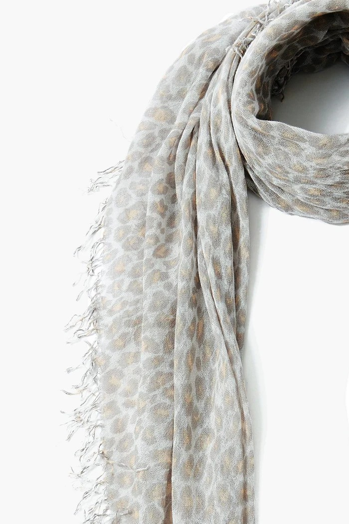 cashmere + silk scarf in white leopard