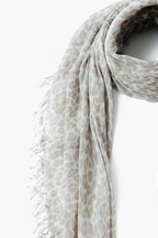 cashmere + silk scarf in white leopard
