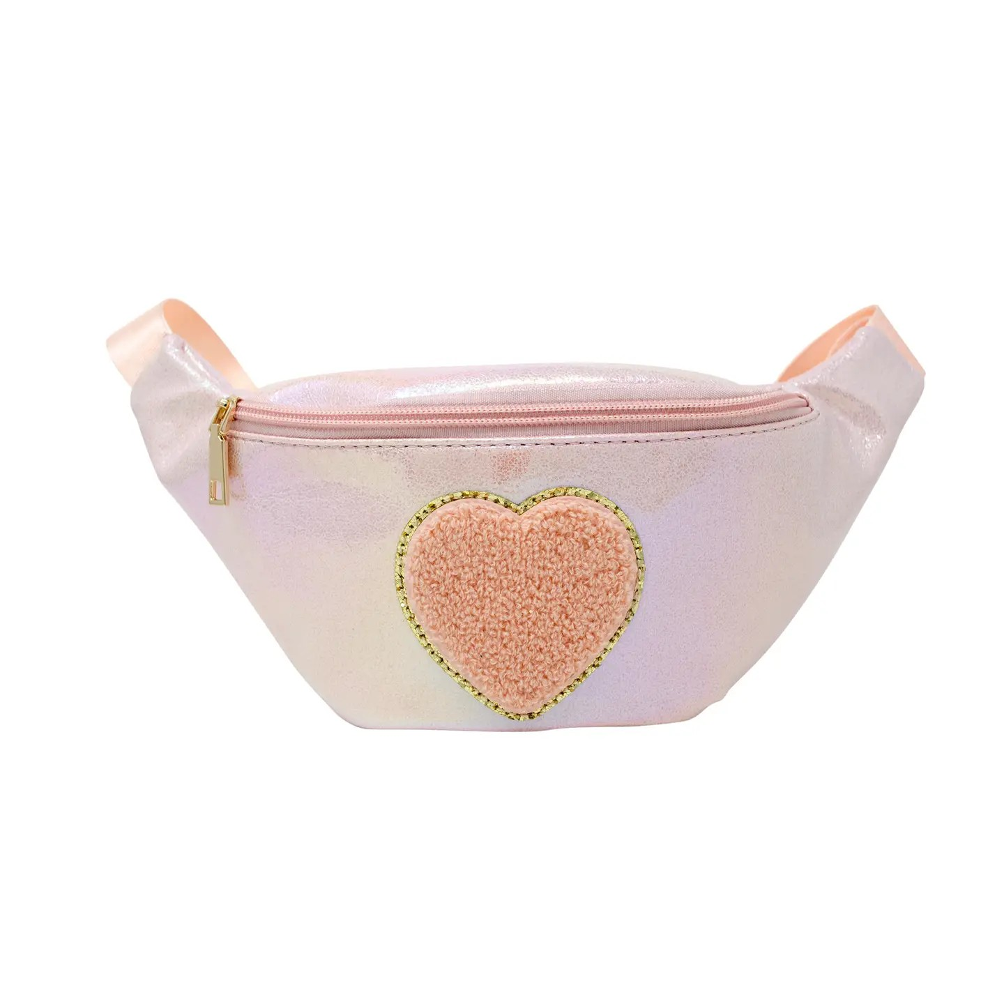 shiny heart patch sling in pink