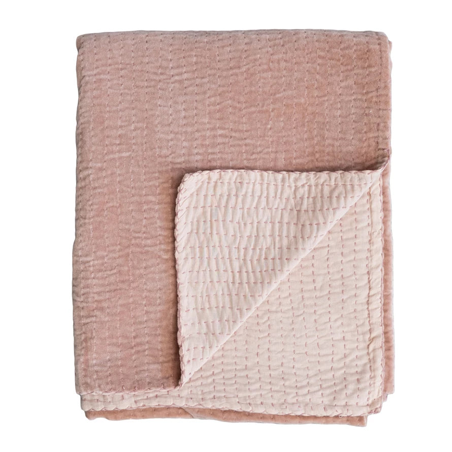 blush velvet kantha blanket
