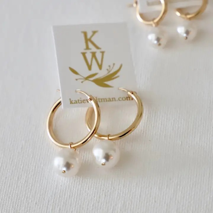 audrey gold filled pearl hoop earrings