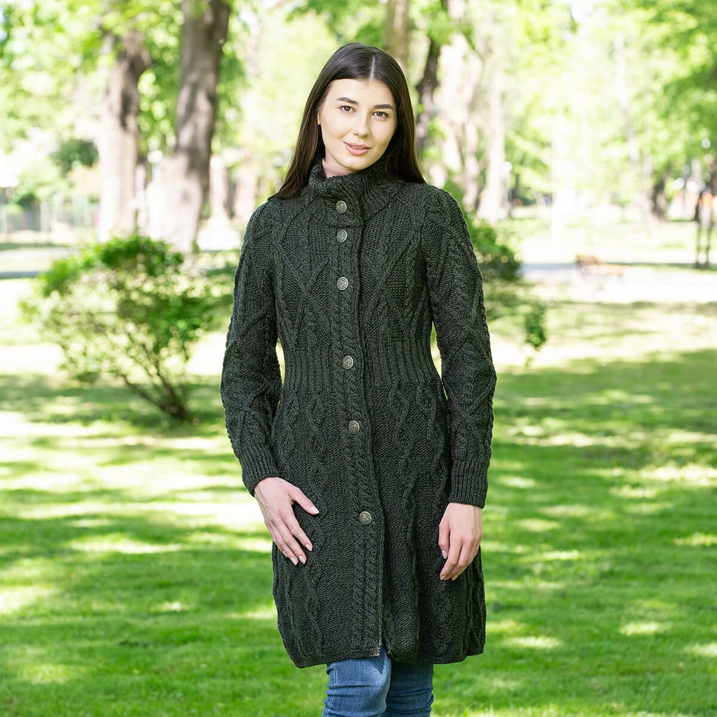 aran cable signature coat in army