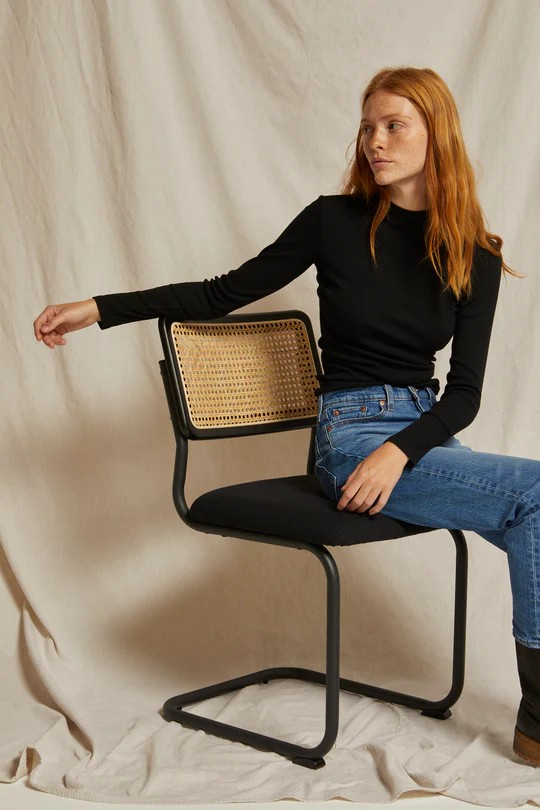 lauryn rib mock neck long sleeve in black