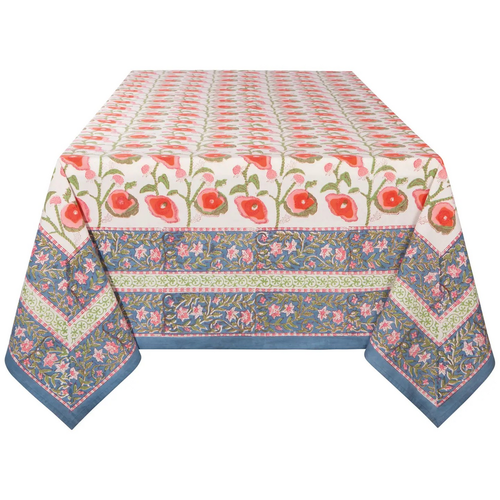 poppy block print tablecloth