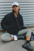 in a bubble puffer jacket