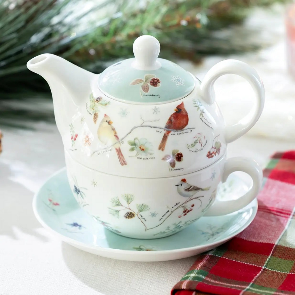 fine porcelain tea for one - winter cardinals