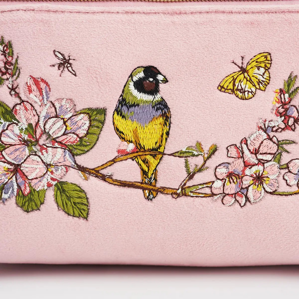 love scatter pink velvet embroidered cosmetic pouch