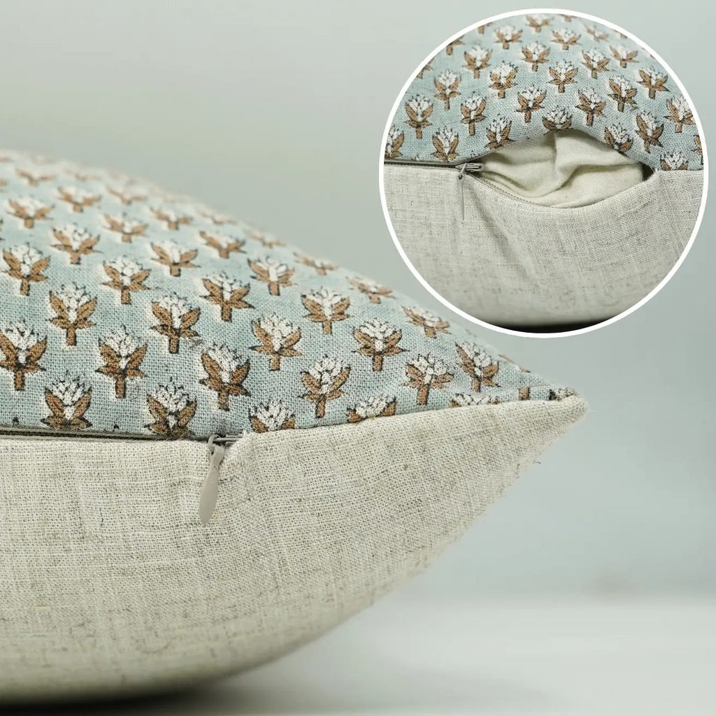 linen viscose blend block print 14 x 20 pillow - baby's breath