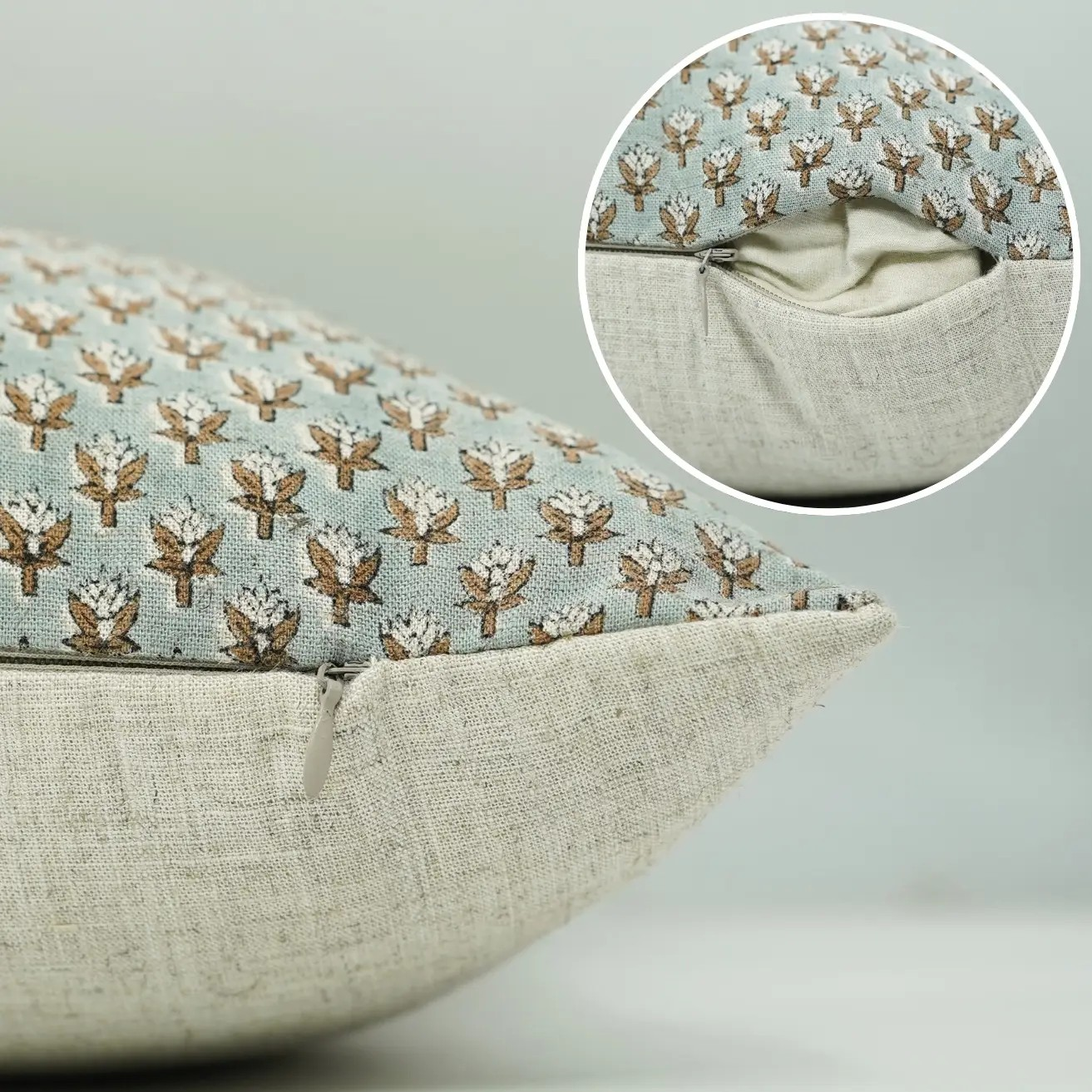 linen viscose blend block print 14 x 20 pillow - baby's breath