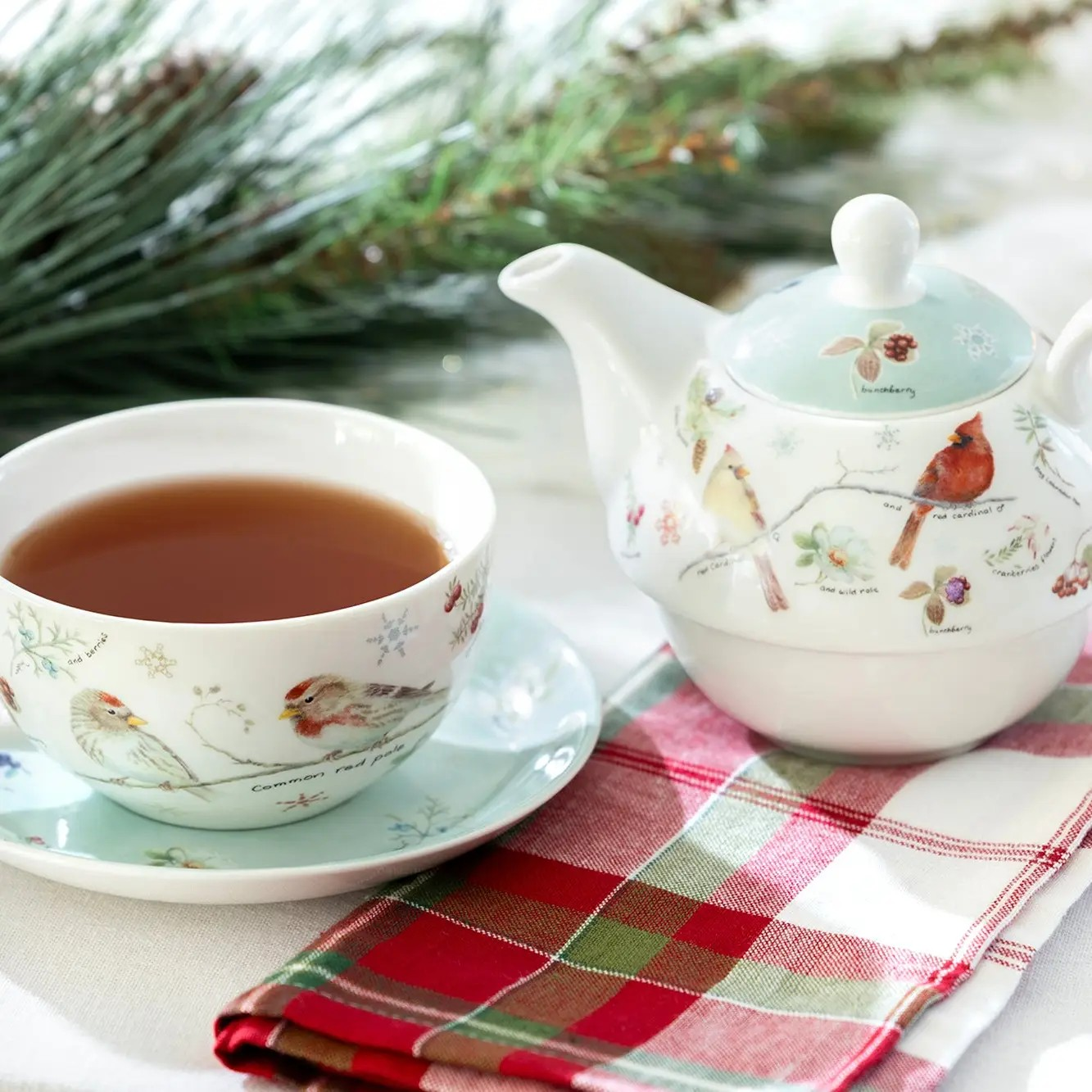 fine porcelain tea for one - winter cardinals