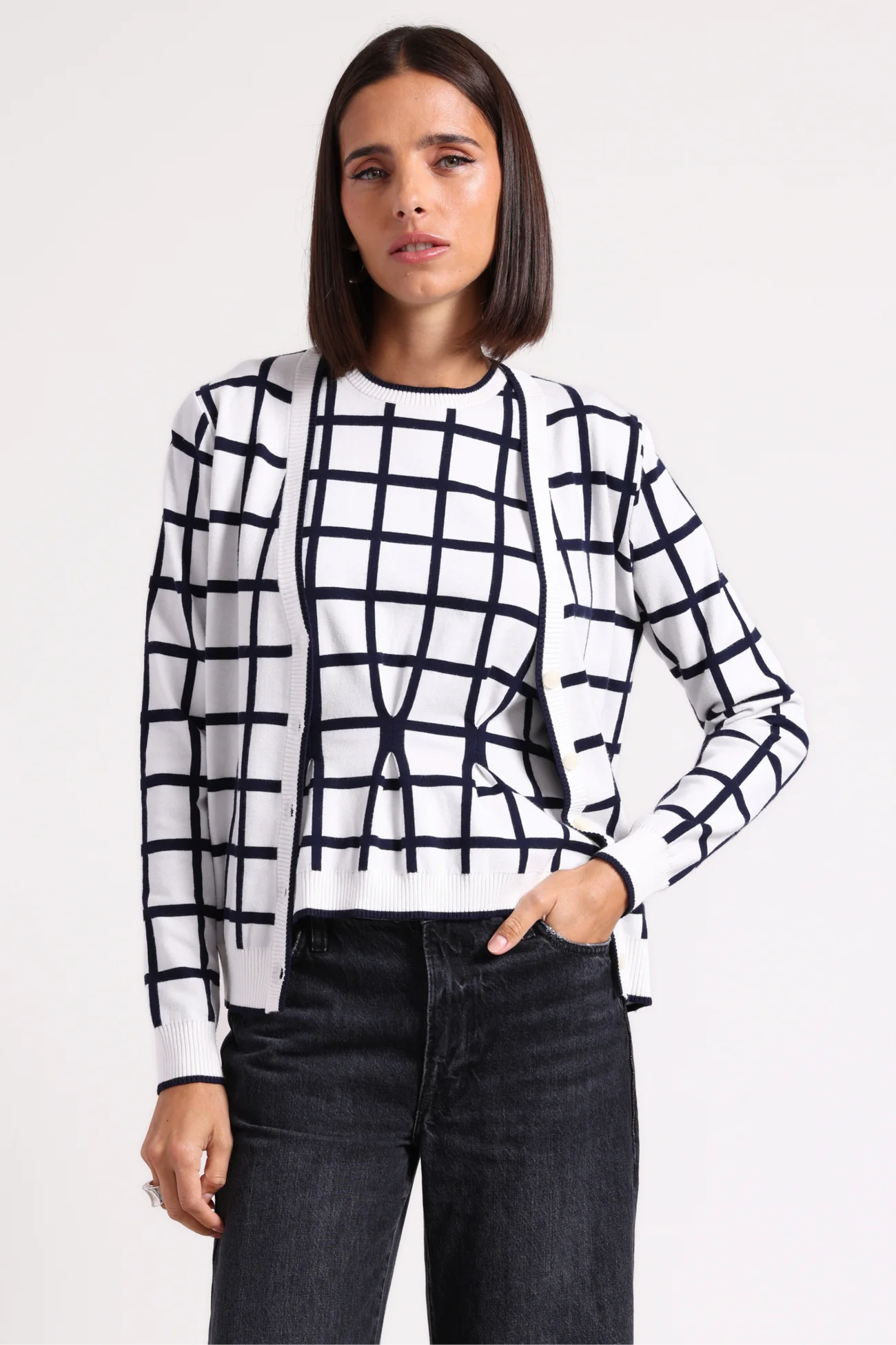 viscose windowpane v neck cardigan