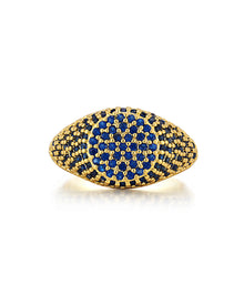  Pave Signet Ring - Sapphire + Gold