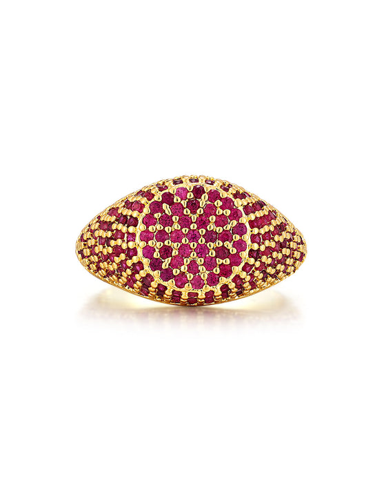 Pave Signet Ring - Ruby + Gold