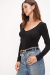 Cool Girl Ruched Front Longsleeve in Black