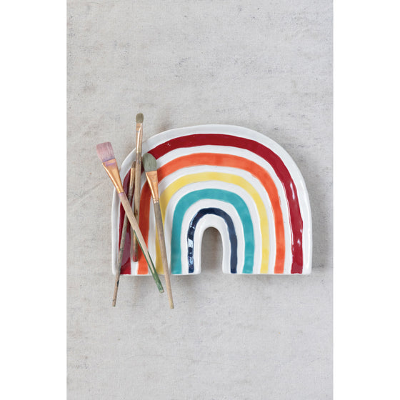 hand-painted stoneware rainbow plate